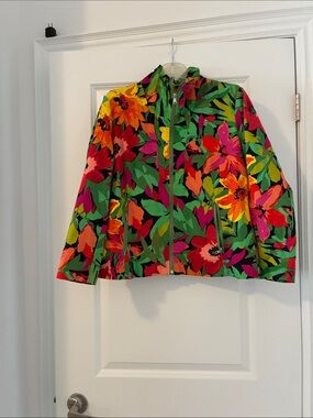 Erin London Floral Cotton Zip Jacket - Bright Tropical Print Size S